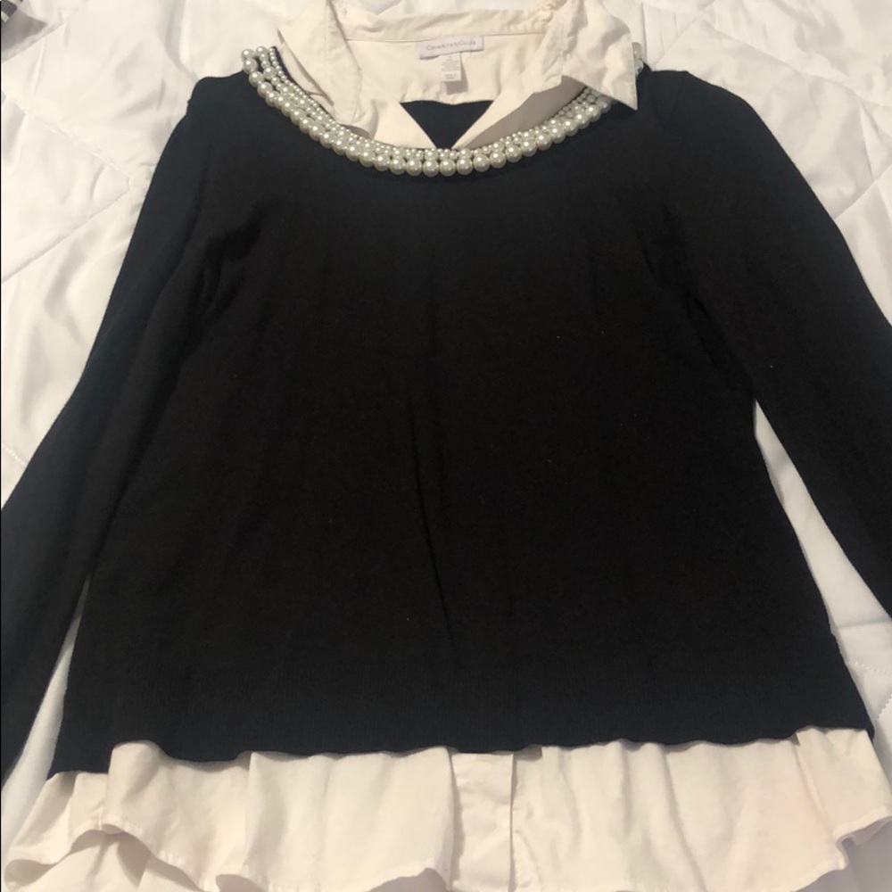 Black sweater with dress shirt tail